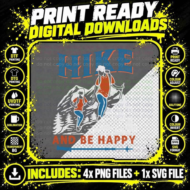 Hike and Be Happy T-Shirt, Adventure Quotes Typography Png SVG Digital Bundle