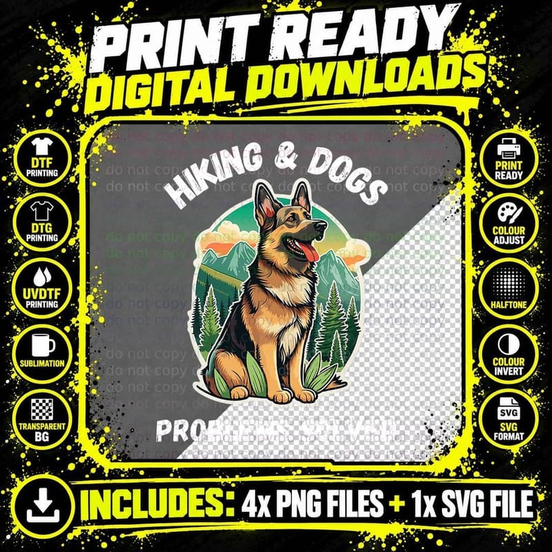 Hiking and Dogs Problems Solved Shepherd T-Shirt Png SVG Digital Bundle