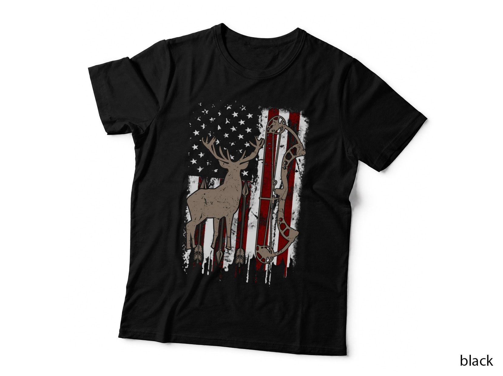 Hunting Deer Flag T-Shirt, Patriotic Style, Outdoor Adventure