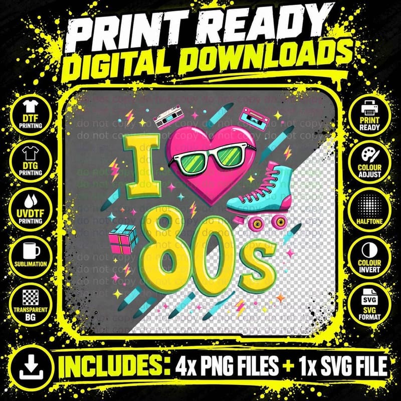 I 80s Retro 80s Themed Roller Skate Cassette T-Shirt Png SVG Digital Bundle