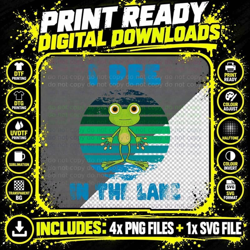 I Pee in the Lake Funny Cute Frog Summer Camping T-Shirt Png SVG Digital Bundle
