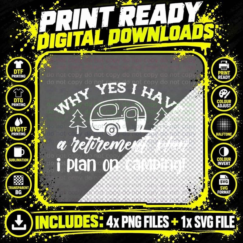 I Plan on Camping Retirement Plan Saying Caravan Camper Png SVG Digital Bundle