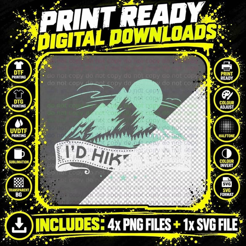 I'd Hike That Hiking Camping Nature Lover Outdoor Png SVG Digital Bundle
