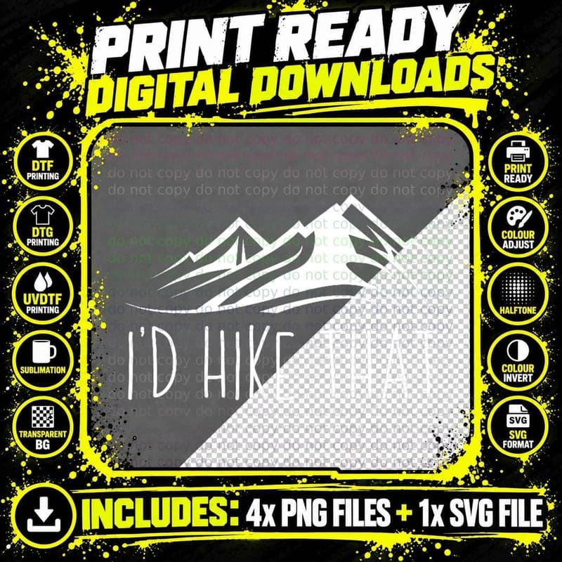 I'd Hike That Mountain Hiking Camping T-Shirt Png SVG Digital Bundle