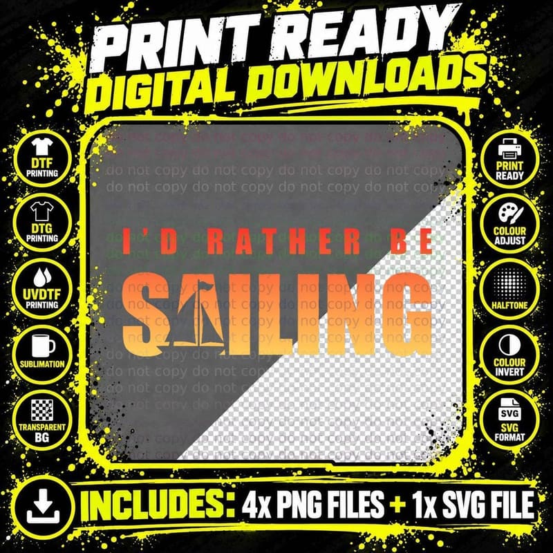I'd Rather Be Sailing T-Shirt, Nautical Adventure Style Png SVG Digital Bundle
