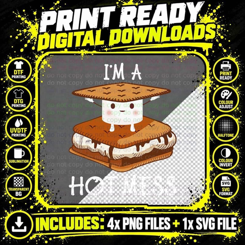I'm a Hot Mess Smores Camping Lover Marshmallow Smores Png SVG Digital Bundle