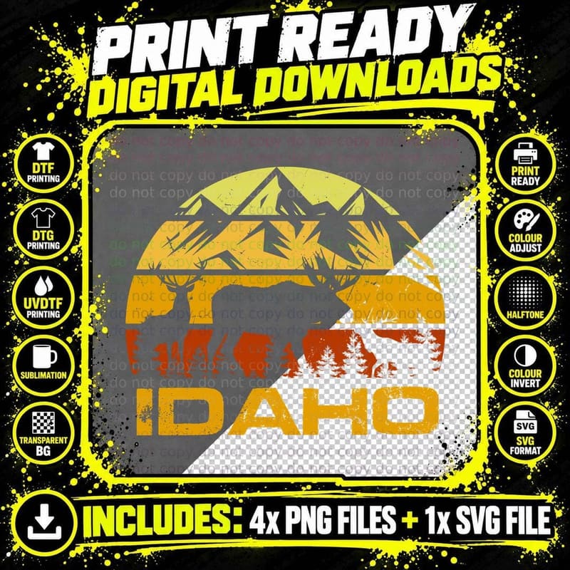 Idaho Mountain Deer T-Shirt, Nature Adventure Style Png SVG Digital Bundle