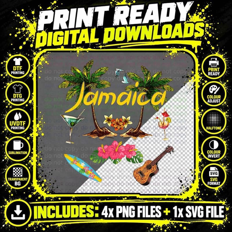 Jamaica Beach Summer Palm Surf Sun Set Palm Trees T-Shirt Png SVG Digital Bundle