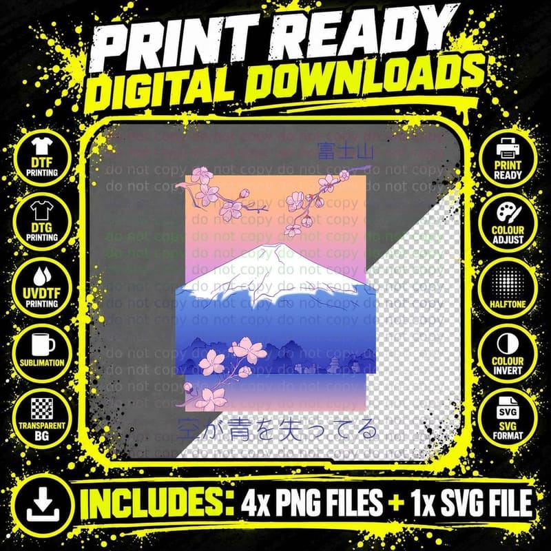 Japanese Mountain Cherry Blossom Sakura Vaporwave Png SVG Digital Bundle