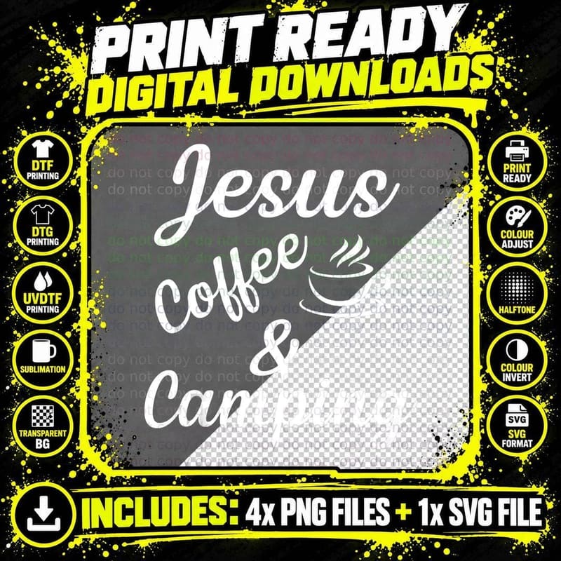 Jesus Coffe Camping T-Shirt Png SVG Digital Bundle