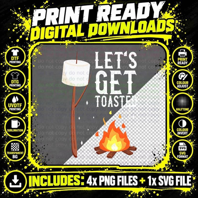 Let's Get Toasted S'more Marshmallow Camping Lover Png SVG Digital Bundle