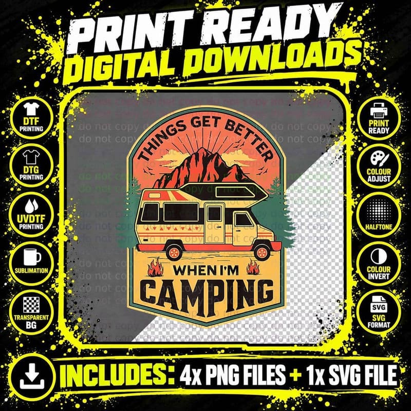 Let's Go Camping T-Shirt Png SVG Digital Bundle