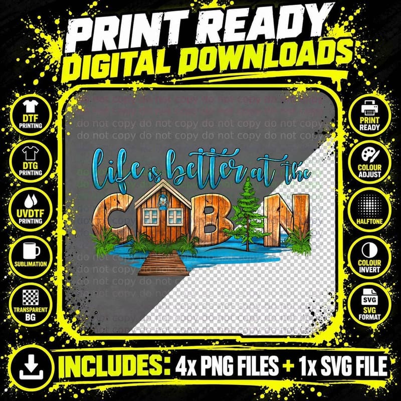 Life Is Better at the Cabin Happy Camper Cabin Life Png SVG Digital Bundle