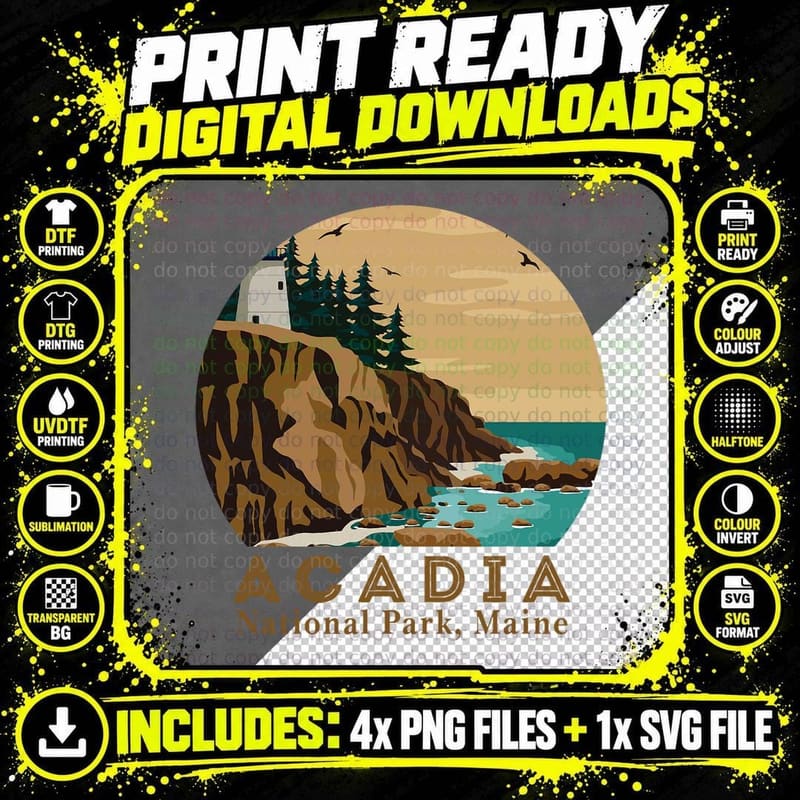 Lyge Vintage Acadia National Park Maine Hiking Camping Png SVG Digital Bundle