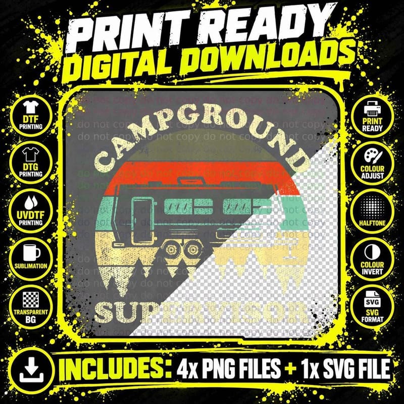 Mens Camping Family Campground Supervisor Husband Wife Png SVG Digital Bundle