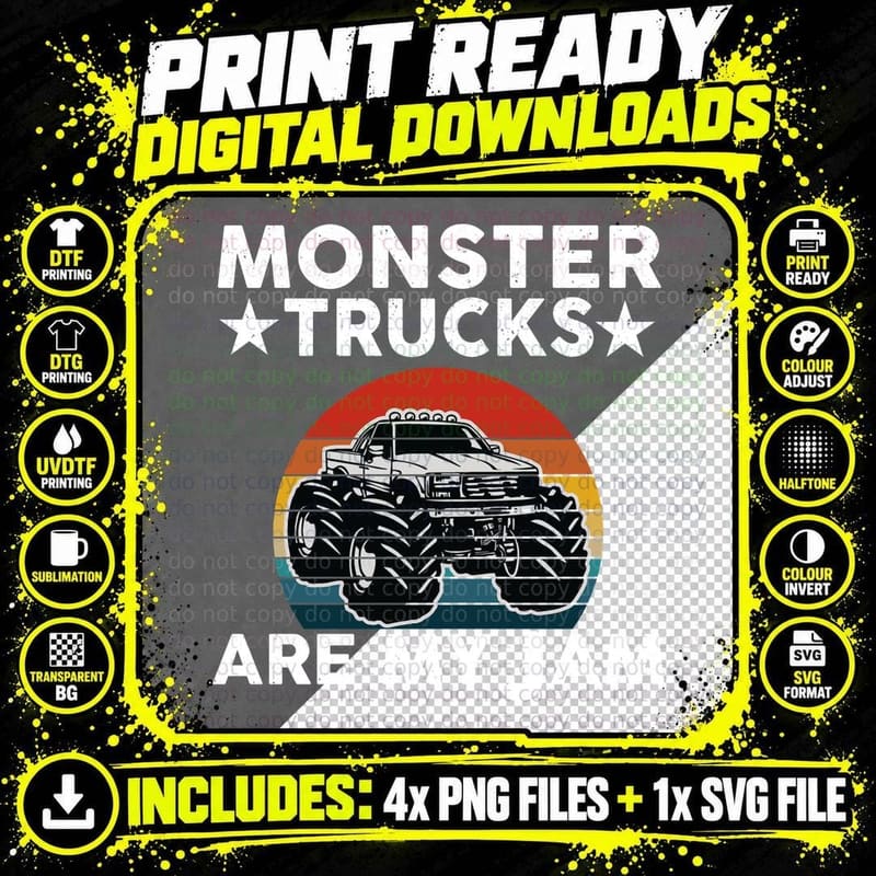 Monster Truck T-Shirt, Retro Vintage Style Png SVG Digital Bundle