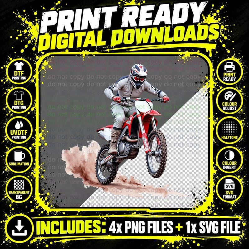 Motocross Rider Extreme Dirt Bike Adventure T-Shirt Png SVG Digital Bundle