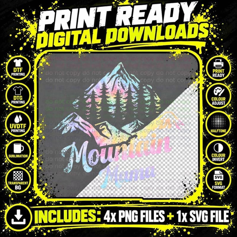 Mountain Mama Tie Dye T-Shirt, Mom Adventure Apparel Png SVG Digital Bundle