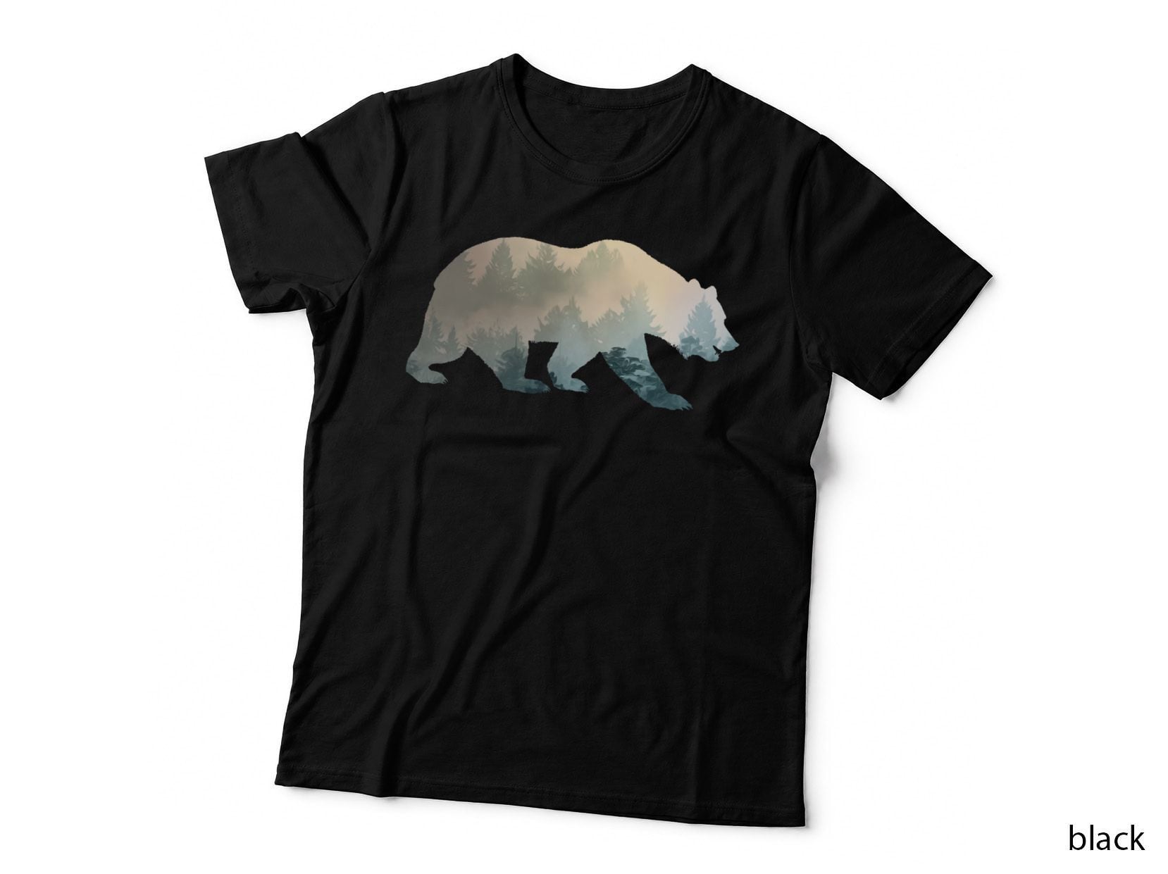 Mountain Wildlife Bear Silhouette Foggy Tree Nature T-Shirt