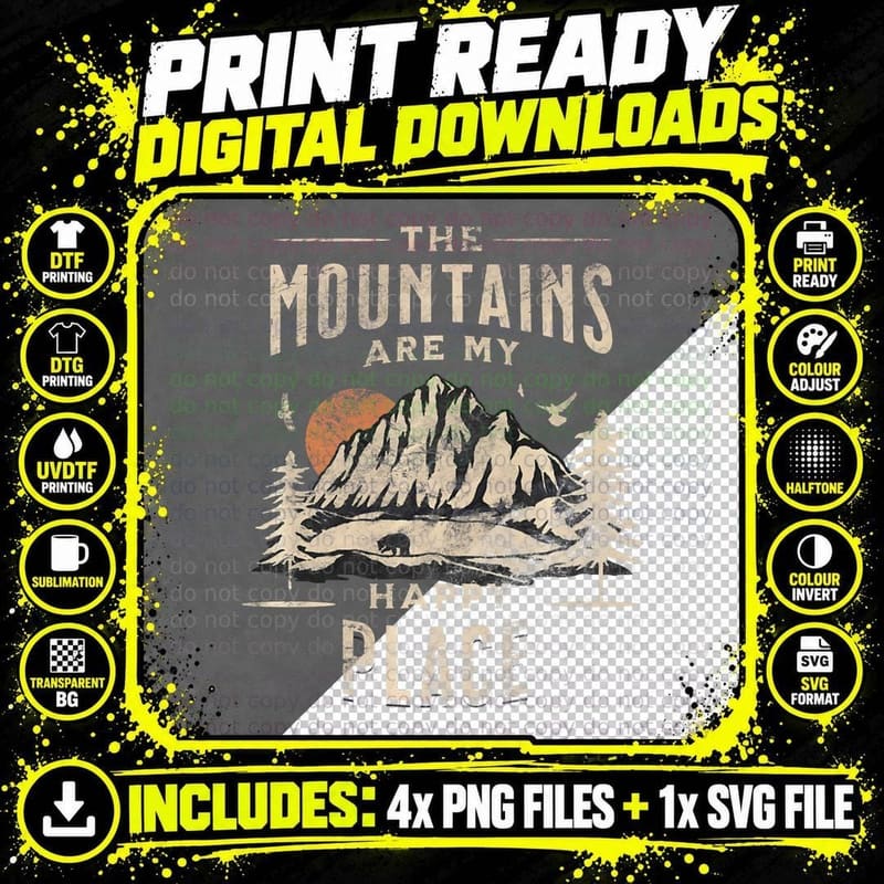 Mountains Are My Happy Place Trekking Hiking Vacay Vibes Png SVG Digital Bundle