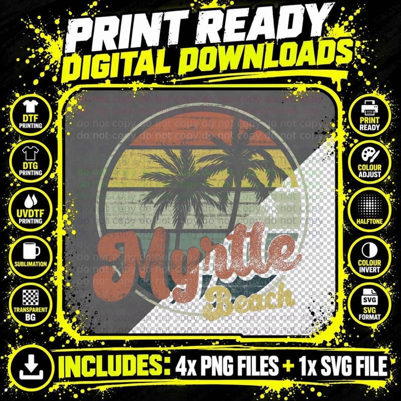 Myrtle Beach Palmetto Tree South Carolina Vacations Png SVG Digital Bundle