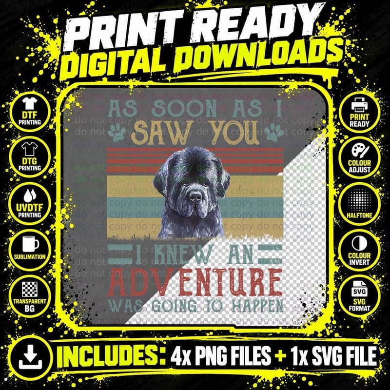 Newfoundland Dog T-Shirt, Vintage Adventure Style Png SVG Digital Bundle