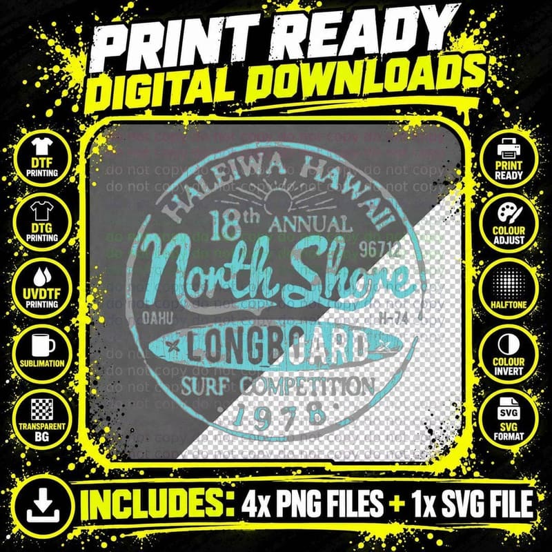 North Shore Long Board Surf T-Shirt Png SVG Digital Bundle