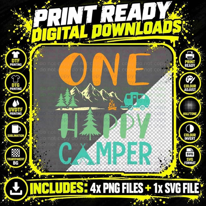 One Happy a Camper Camping Lover 1st First Birthday Png SVG Digital Bundle