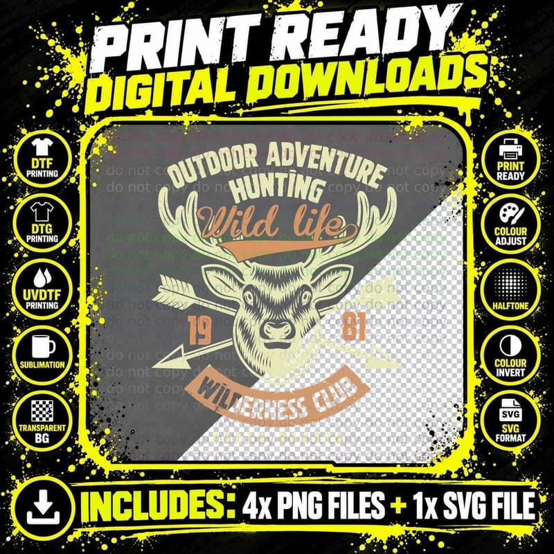 Outdoor Adventure Hunting T-Shirt, Wilderness Club Style Png SVG Digital Bundle