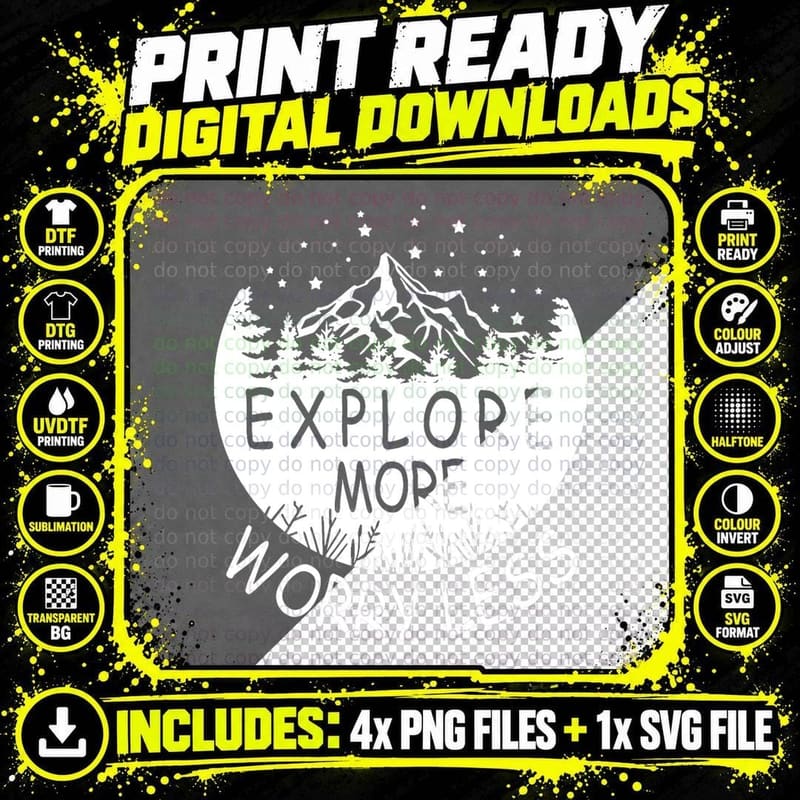 Outdoor Explore More Worry Less Camping Hiking Mens Png SVG Digital Bundle