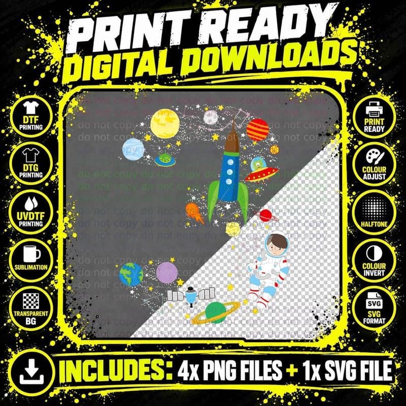 Outer Space Astronaut Third Birthday T-Shirt Png SVG Digital Bundle