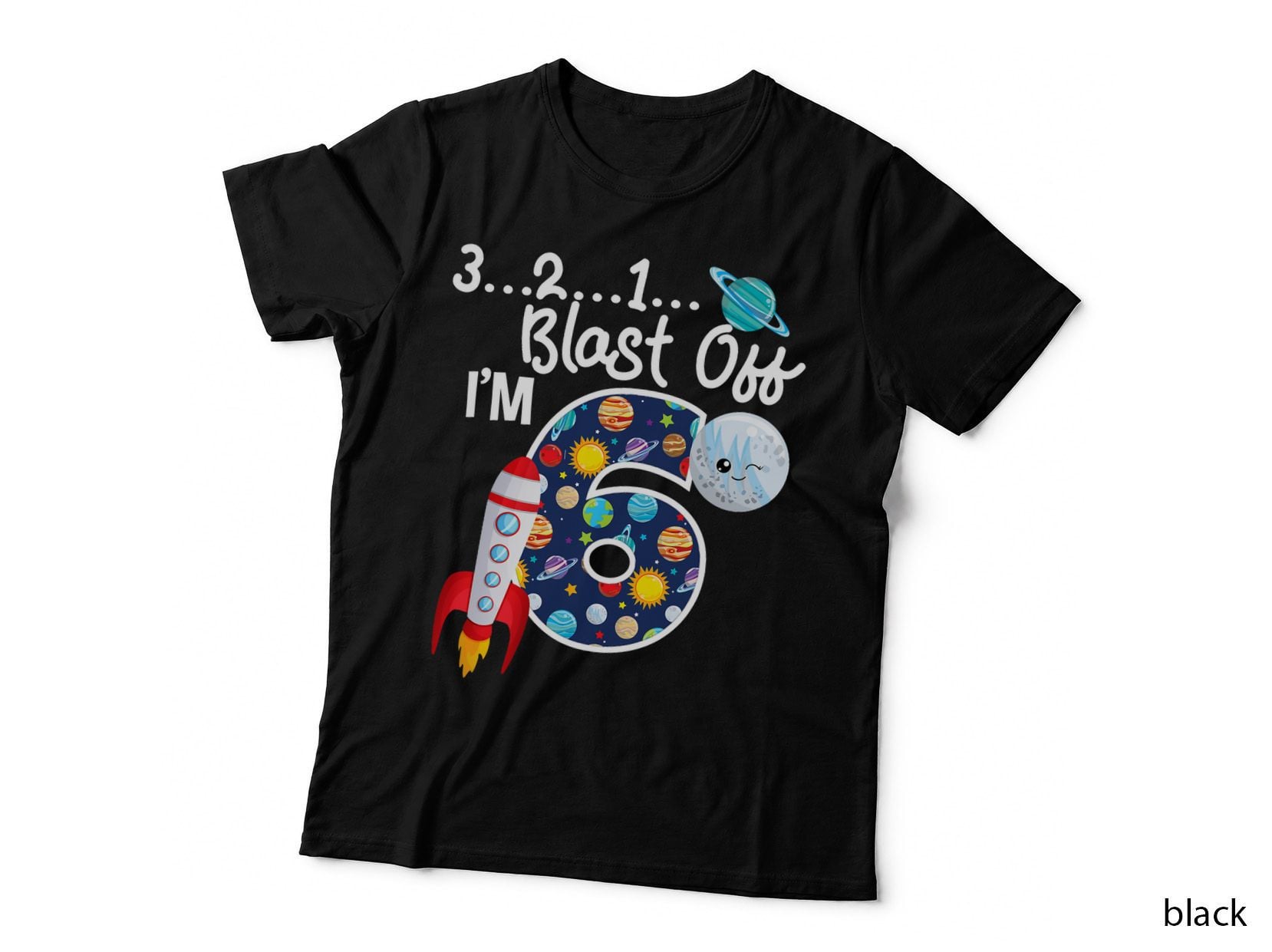 Outer Space Blast off 6 Year Old T-Shirt, Space Adventure Theme
