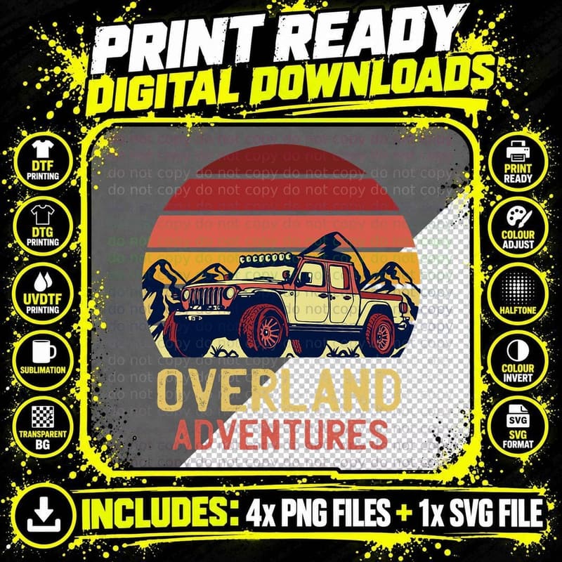 Overland Adventures Camping Offroad Mountain Sunset Png SVG Digital Bundle