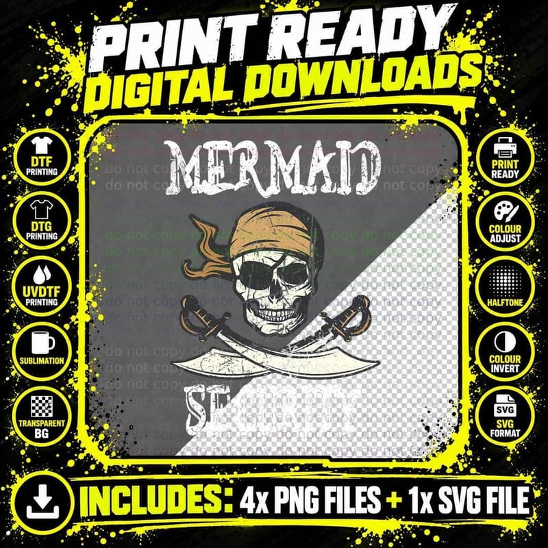 Pirate Boys Mermaid T-Shirt, Skull & Crossbones Png SVG Digital Bundle
