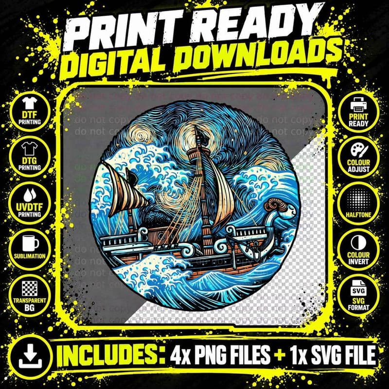 Pirate Ship Waves T-Shirt, Nautical Adventure Tee Png SVG Digital Bundle