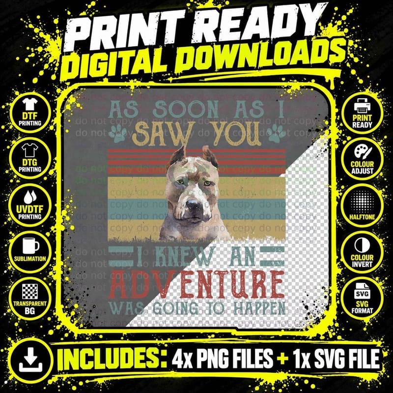 Pit Bull T-Shirt, Vintage Adventure Style Png SVG Digital Bundle