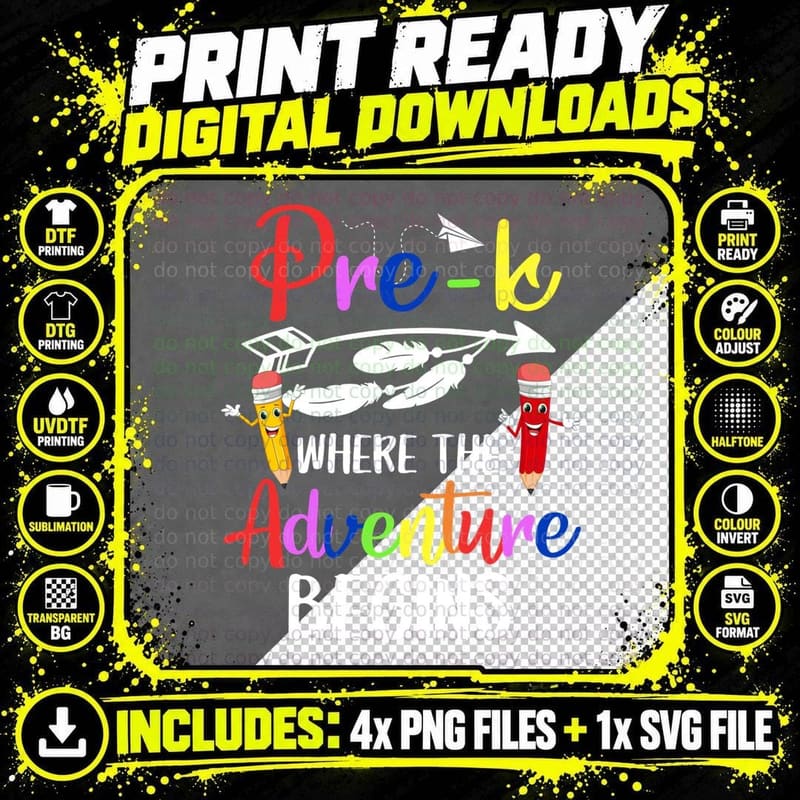 Pre K Adventure Begins Shirt, First Day, Milestone Png SVG Digital Bundle
