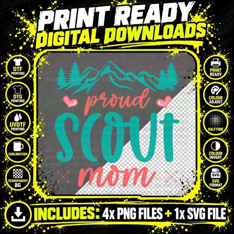 Proud Scout Mom Camping Adventure Outdoor Wildlife Scout Png SVG Digital Bundle