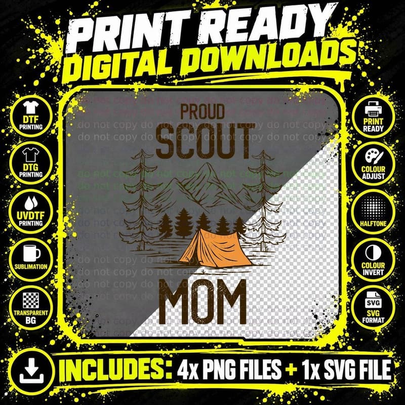 Proud Scout Mom Camping T-Shirt, Adventure Travel Style Png SVG Digital Bundle