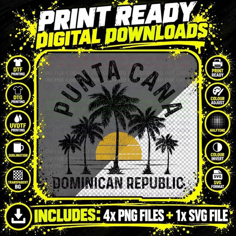 Punta Cana Dominican Republic Beach Sunset Surf Vintage Png SVG Digital Bundle