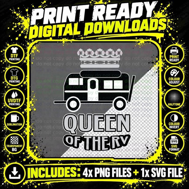 Queen of the RV Camping Camper Vacation T-Shirt Png SVG Digital Bundle