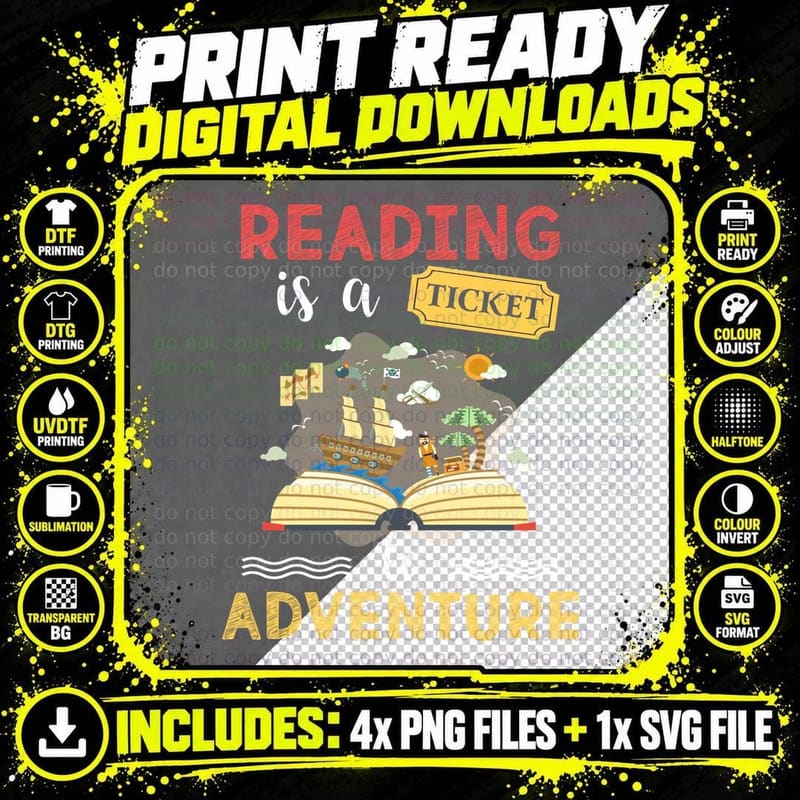 Reading Is a Ticket to Adventure T-Shirt, Adventure Theme Png SVG Digital Bundle