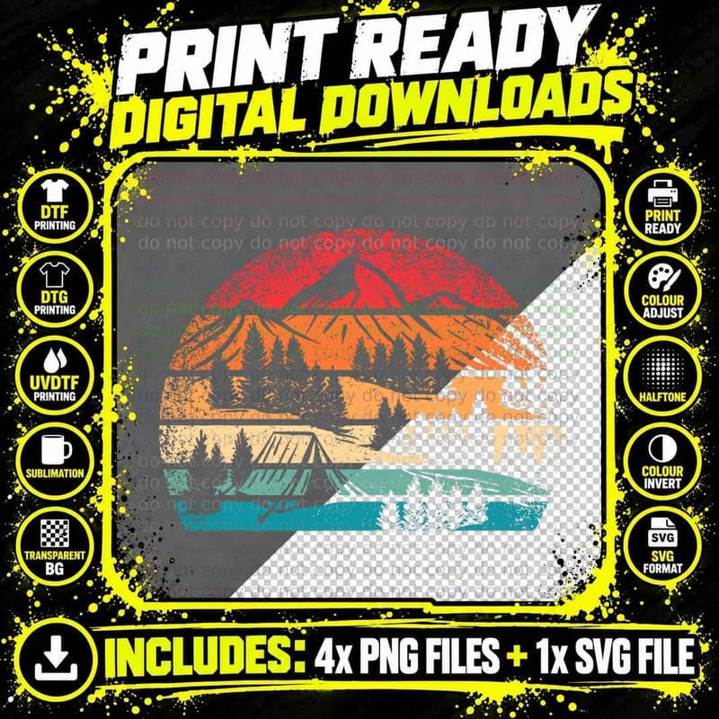 Retro Camping Wildlife Outdoor Nature Mountain Camper Png SVG Digital Bundle