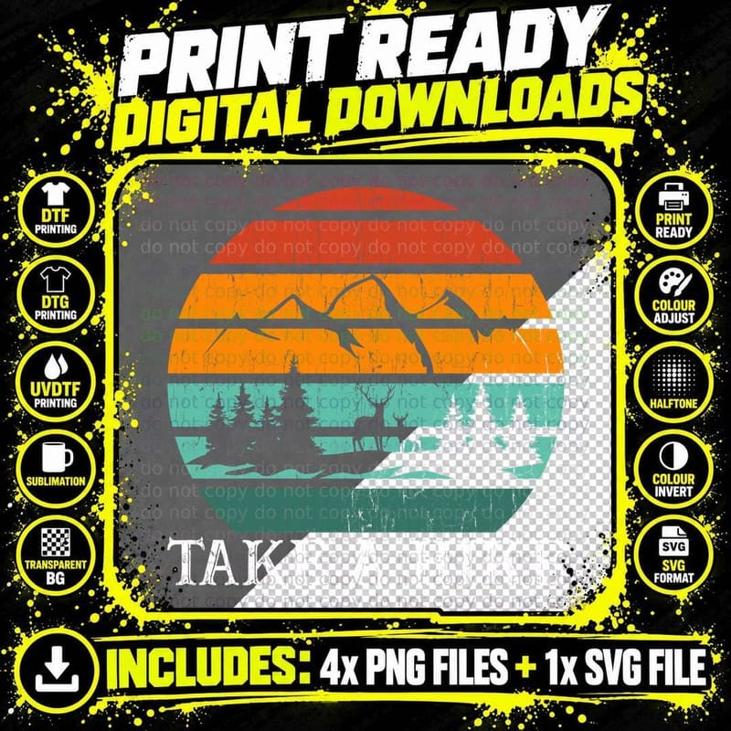 Retro Hiking T-Shirt, Nature Adventure Style Png SVG Digital Bundle