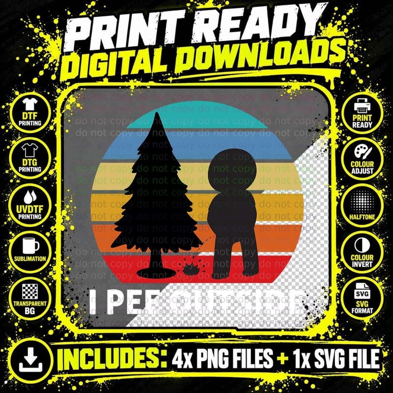 Retro I Pee Outside Funny Camping T-Shirt Png SVG Digital Bundle