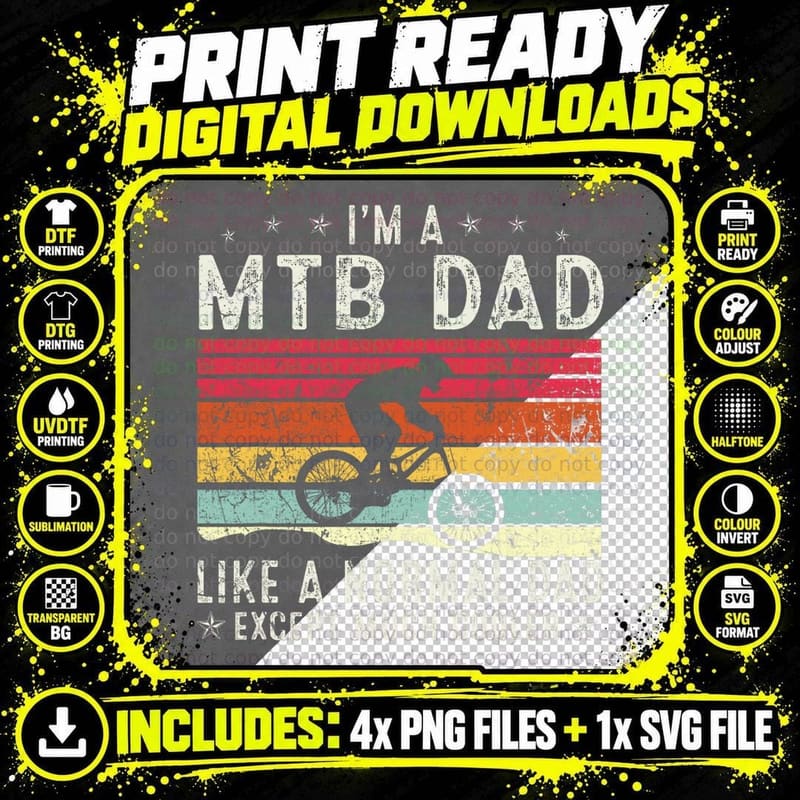 Retro MTB Dad Funny Mountain Bike Dad Mountain Biking Png SVG Digital Bundle