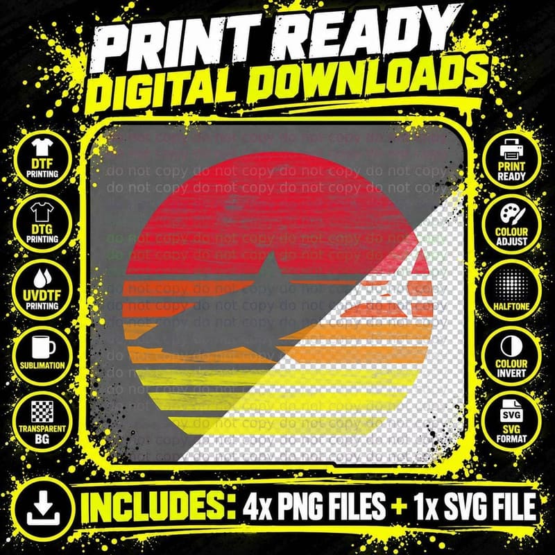 Retro Shark T-Shirt, Vintage Surf Style Png SVG Digital Bundle