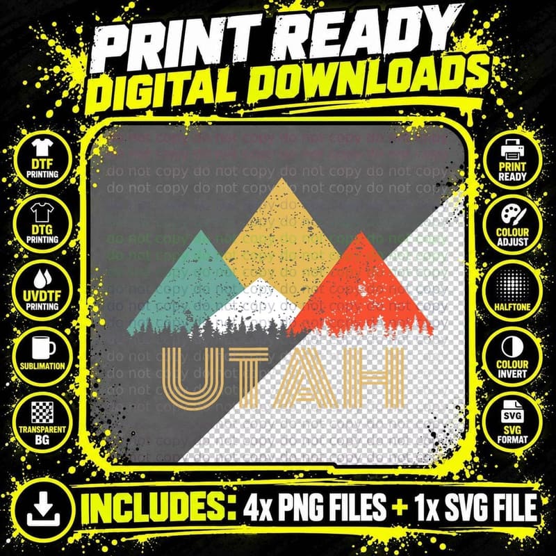 Retro Utah Mountain T for Men Women and Kids T-Shirt Png SVG Digital Bundle