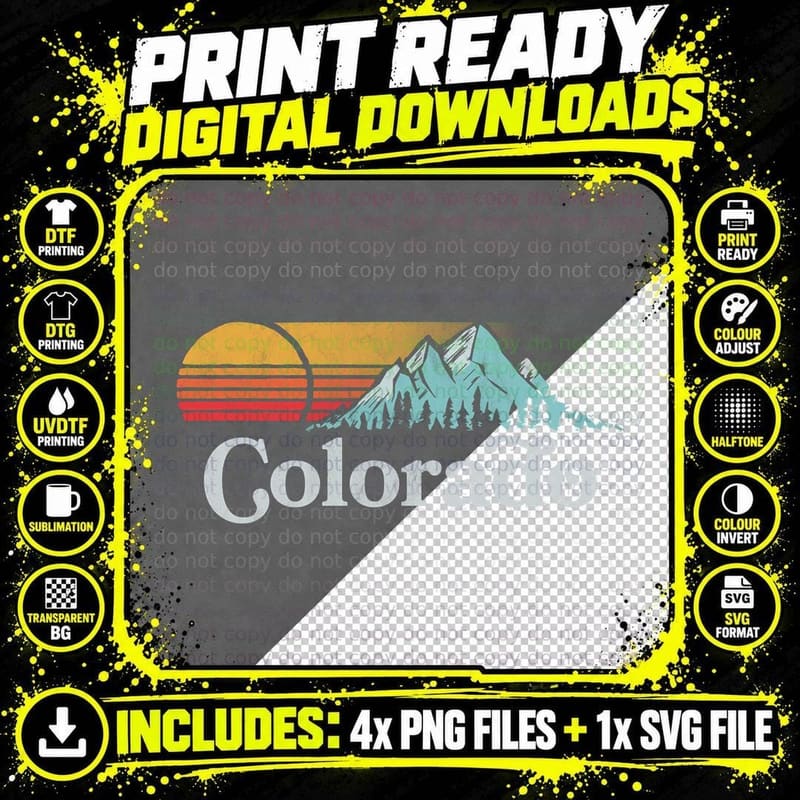 Retro Vibe Colorado Hoodie - Vintage Mountain Sun Png SVG Digital Bundle