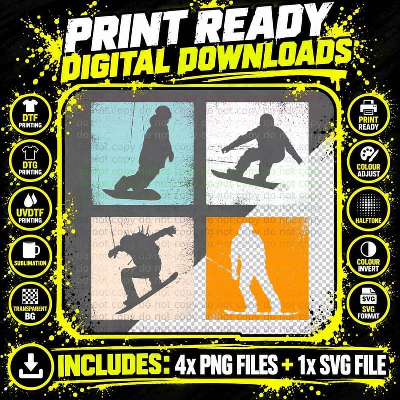 Retro Vintage Snowboard Snowboarding Outfit T-Shirt Png SVG Digital Bundle